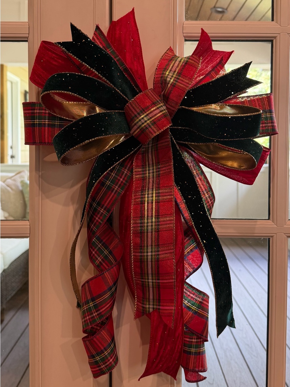 Holiday Plaid and Gold Accent Bow - Red, Green, Gold